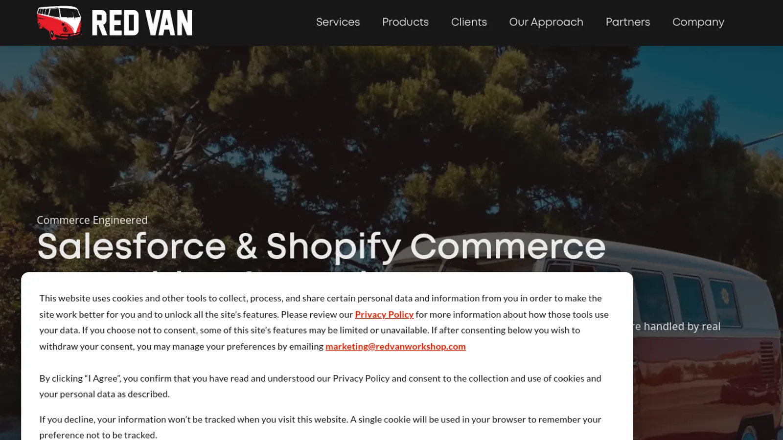 Screenshot of the Red Van homepage