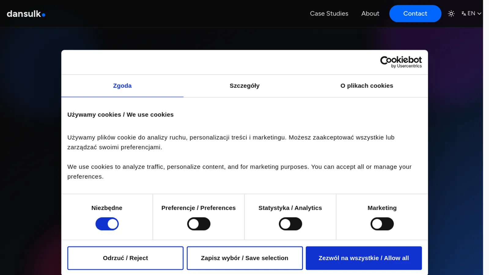 Screenshot of the Daniel Sulkowski homepage