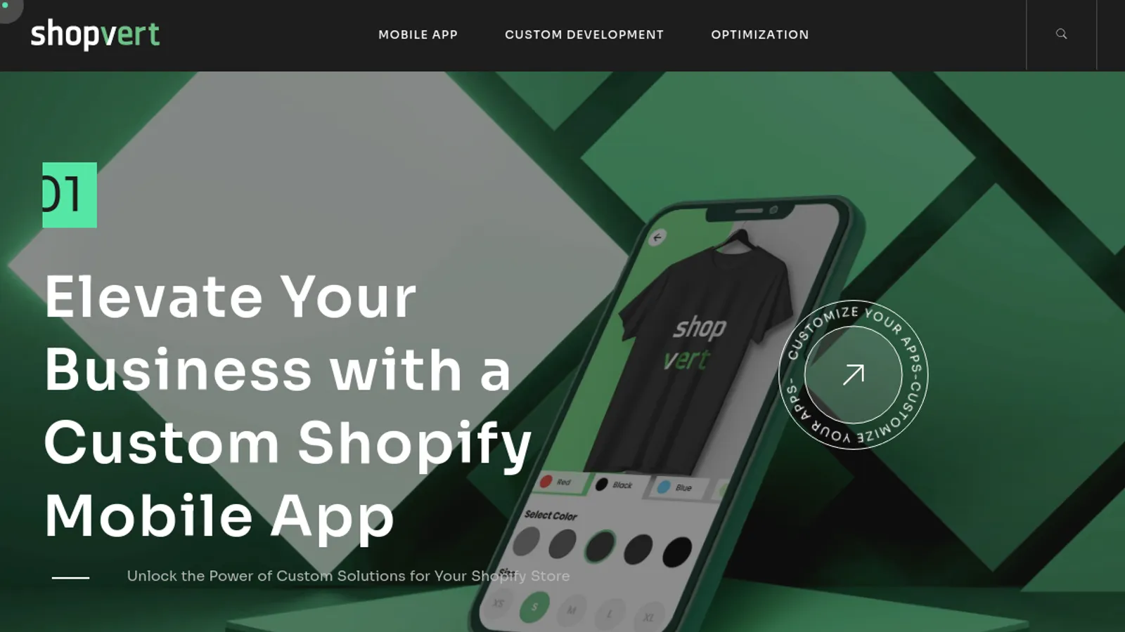 Screenshot of the Shopvert homepage