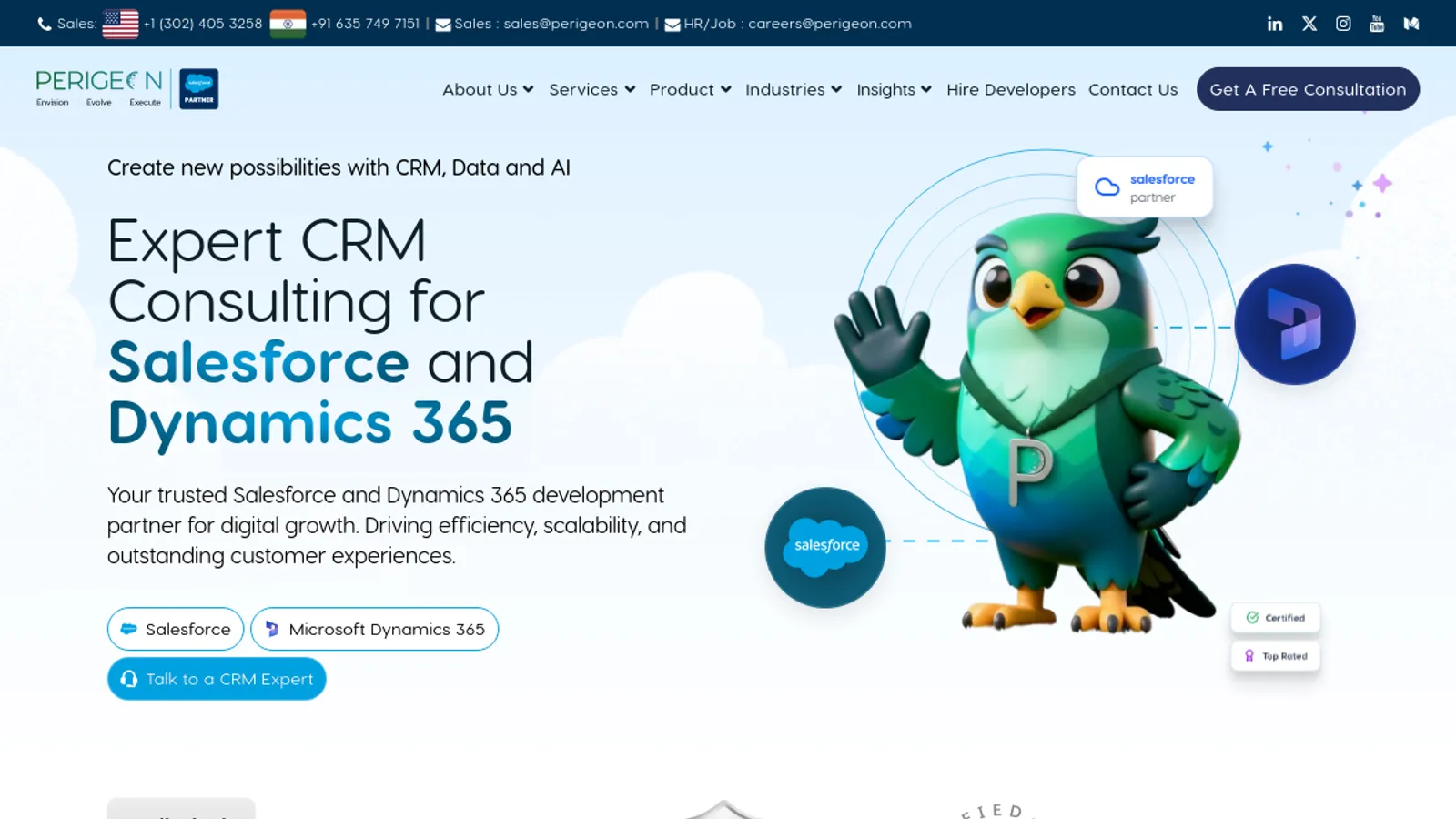 Screenshot of the Perigeon Software homepage