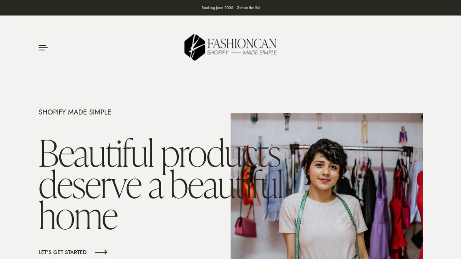 Screenshot of the Fashioncan homepage