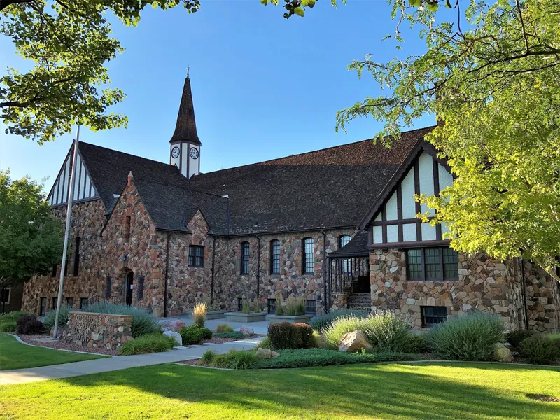 Exterior photo of the Rock Church, built in 1931.