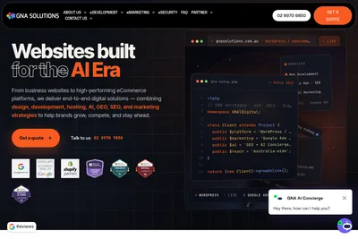 Screenshot of the GNA Solutions homepage