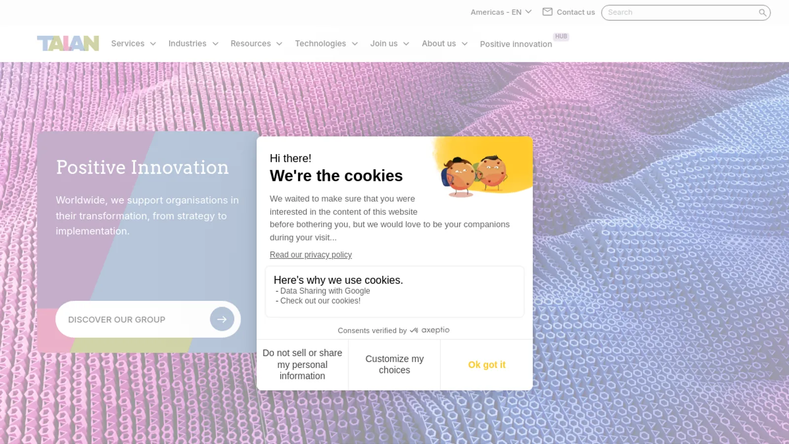Screenshot of the Talan homepage
