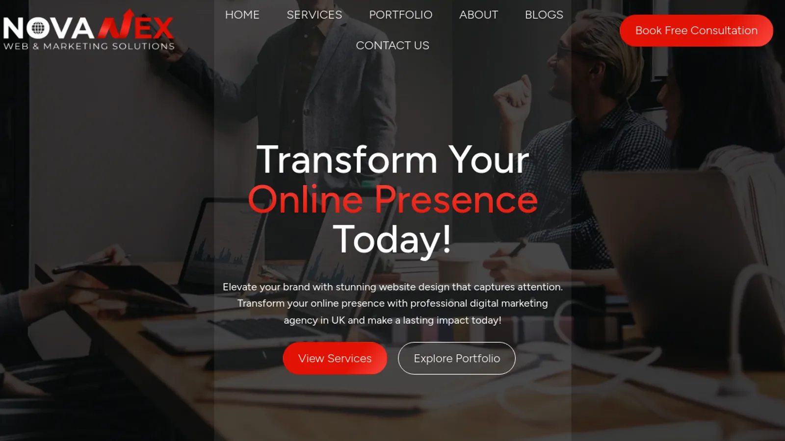Screenshot of the NOVANEXWEB homepage