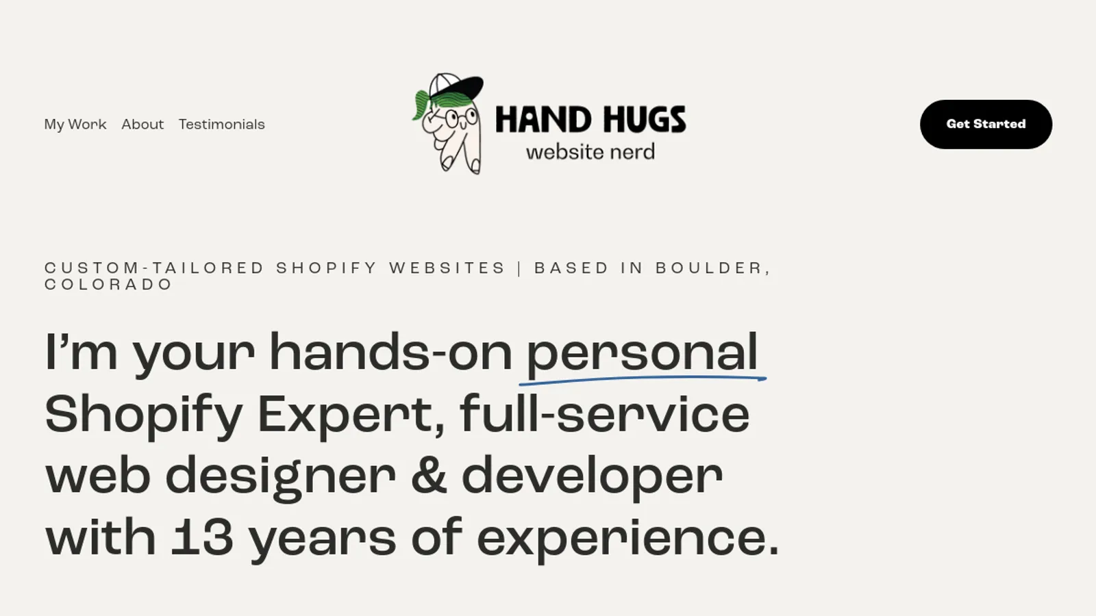 Screenshot of the Hand Hugs Design homepage