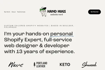 Screenshot of the Hand Hugs Design homepage