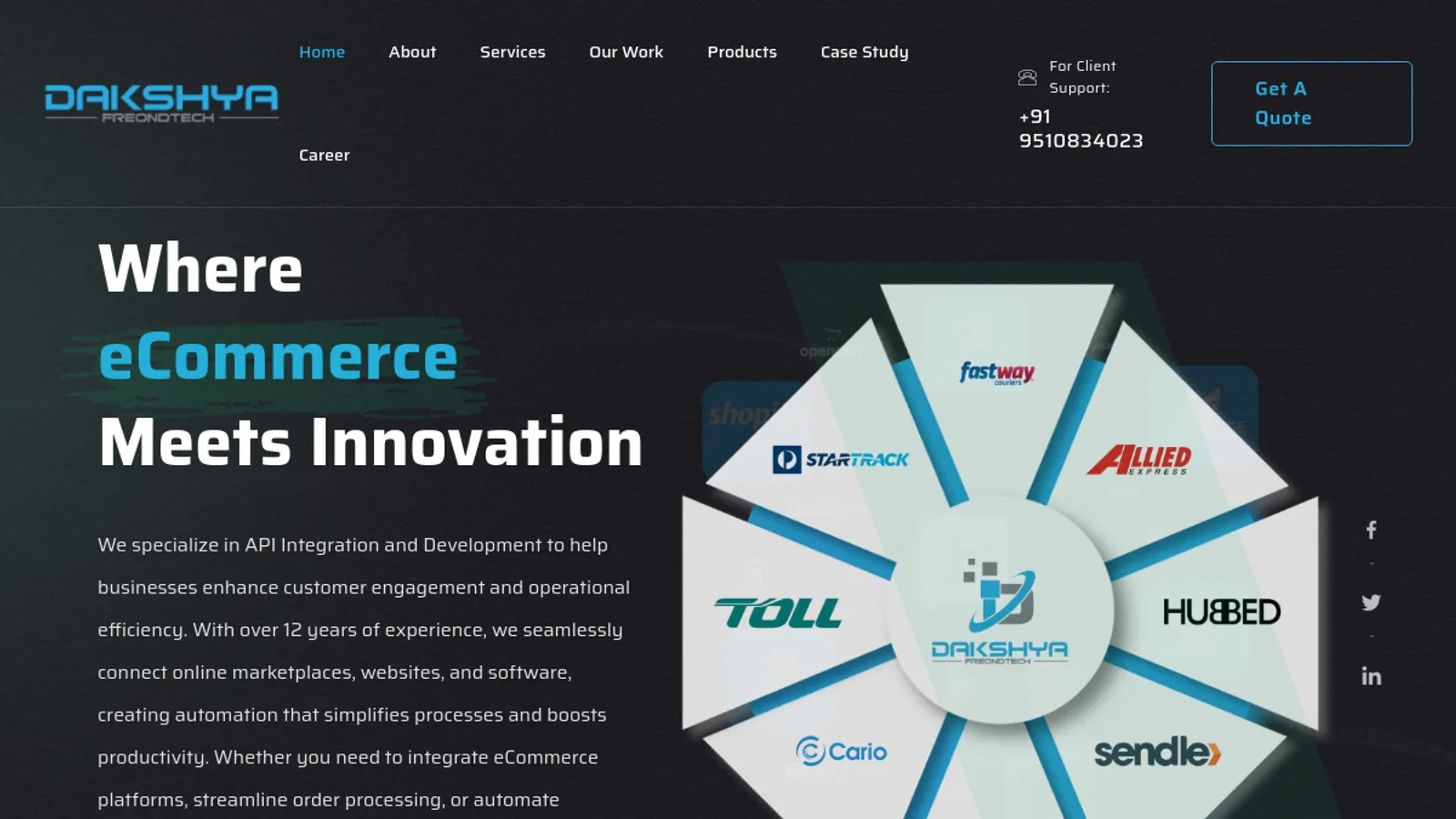 Screenshot of the Dakshya Freondtech homepage