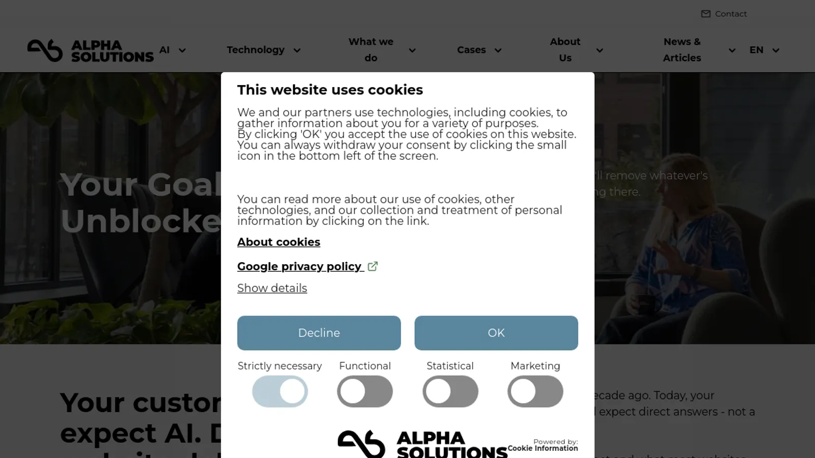Screenshot of the Alpha Solutions A/S homepage