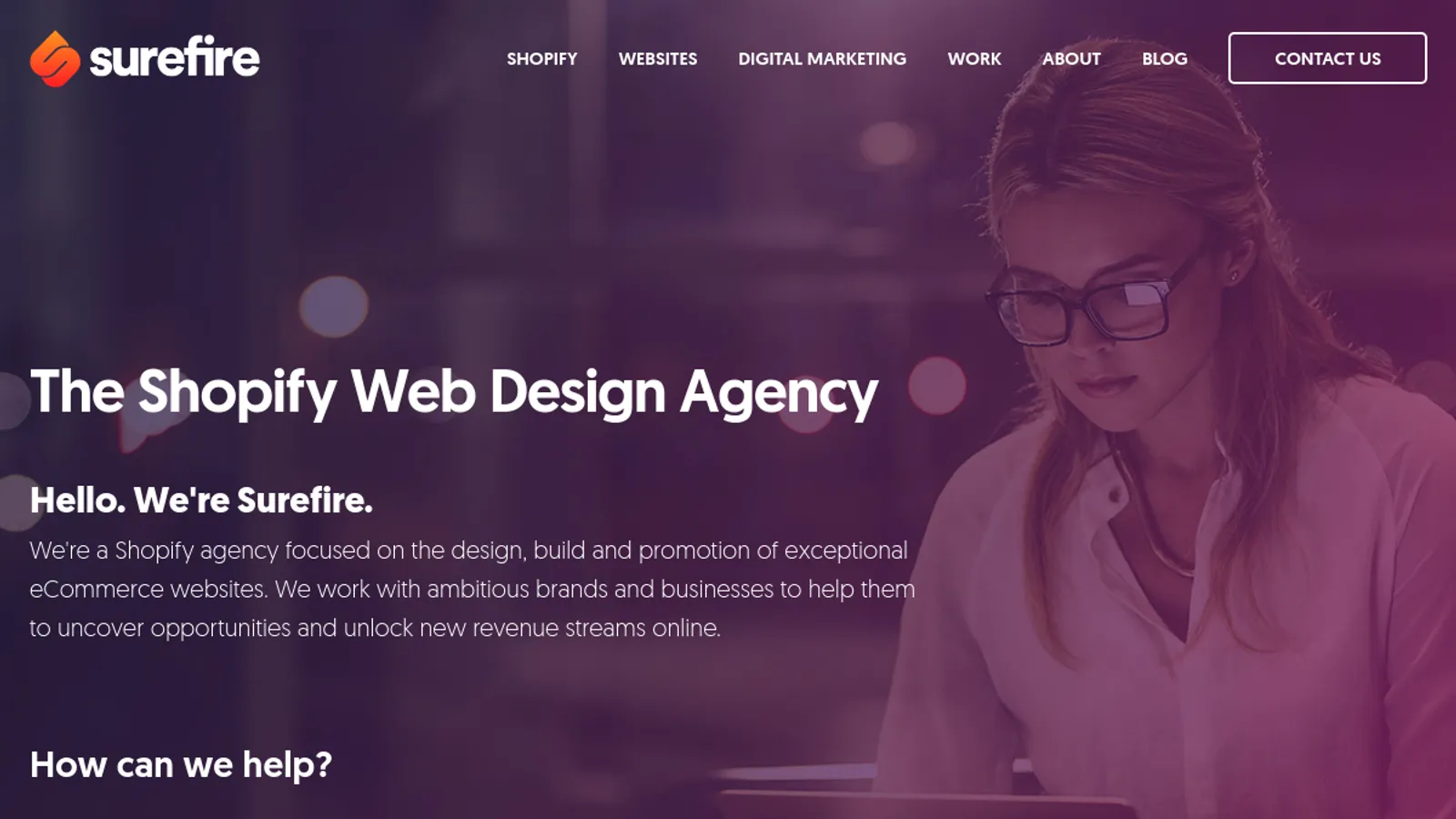 Screenshot of the Surefire Media homepage