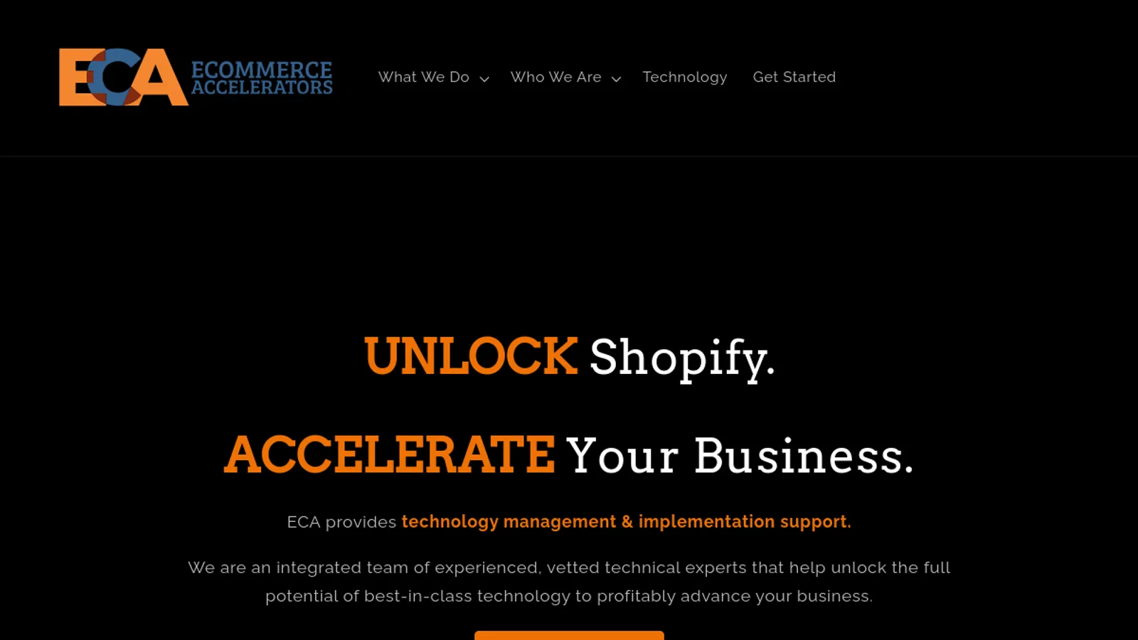 Screenshot of the Ecommerce Accelerators homepage