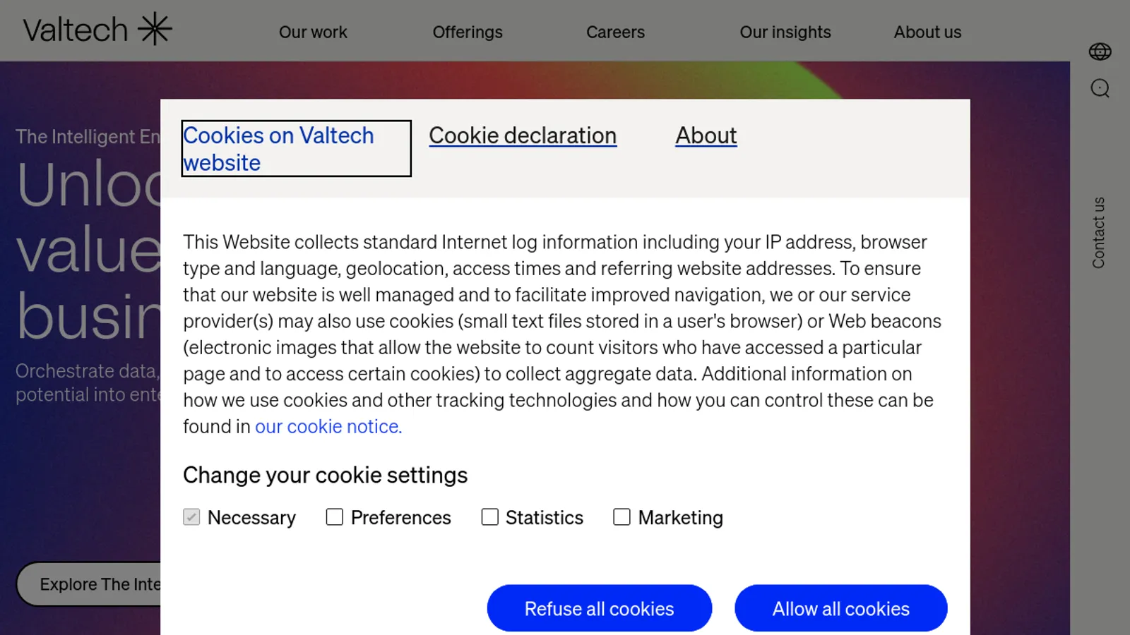 Screenshot of the Valtech homepage