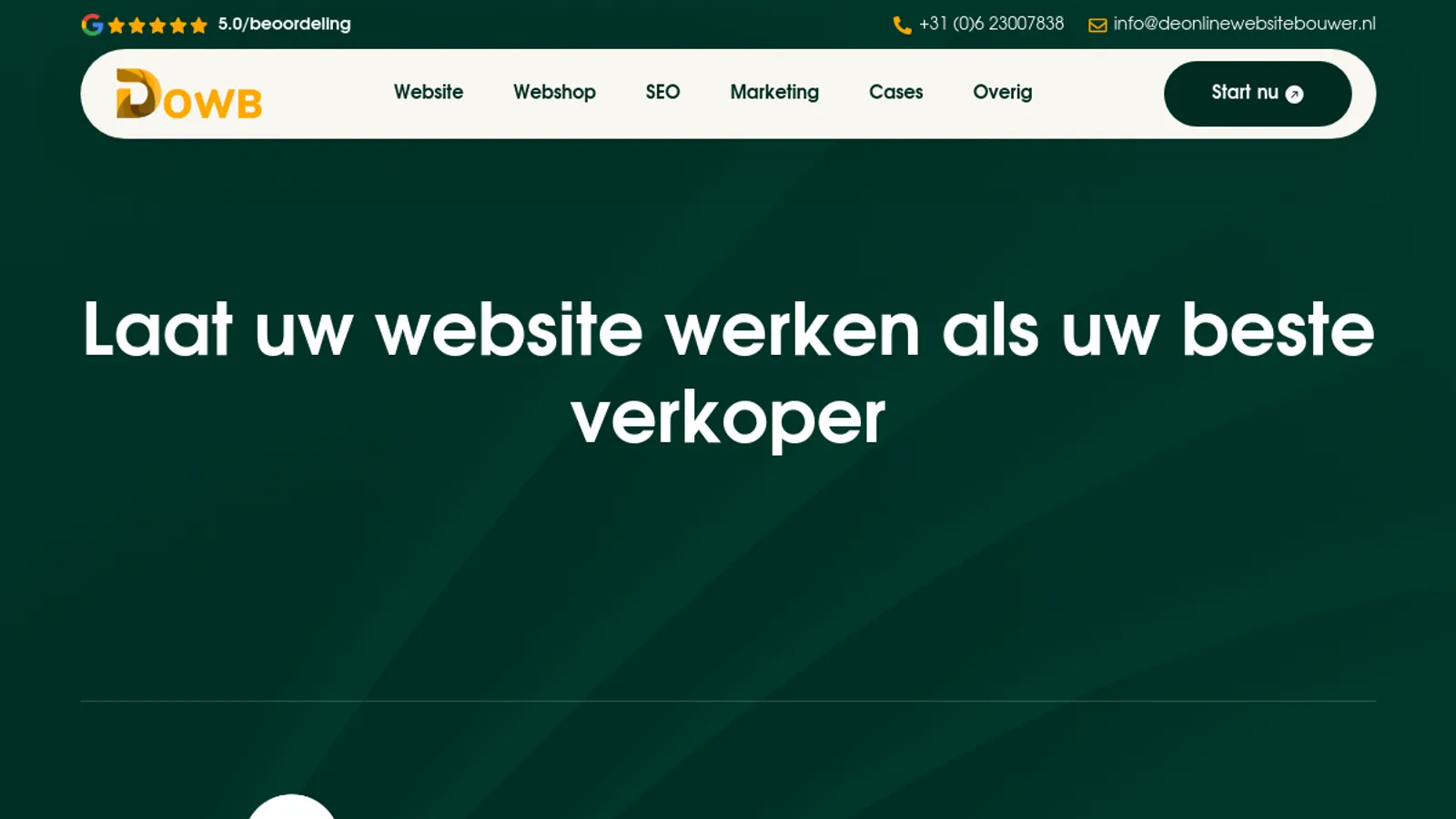 Screenshot of the De Online Website Bouwer homepage