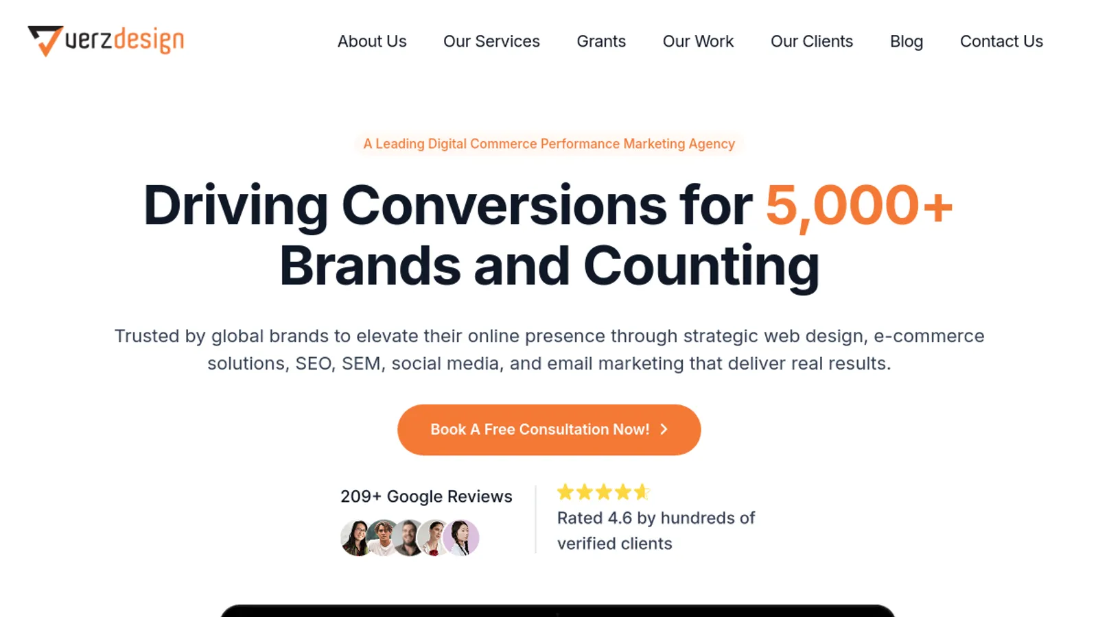 Screenshot of the Verz Design homepage