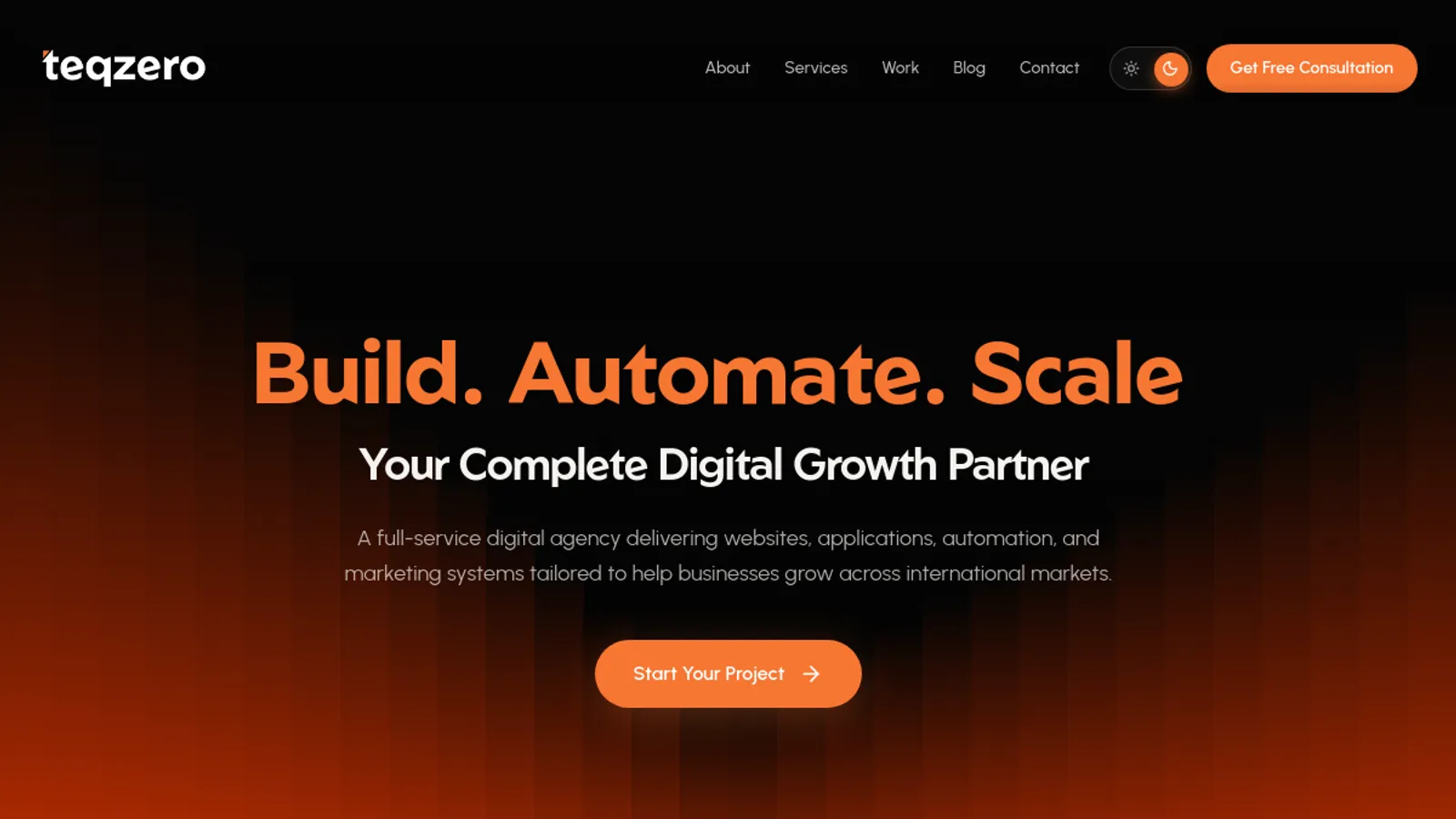 Screenshot of the Teqzero Digital homepage