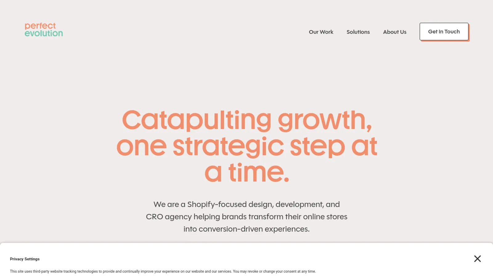 Screenshot of the Perfect Evolution homepage