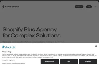 Screenshot of the EcomPioneers homepage