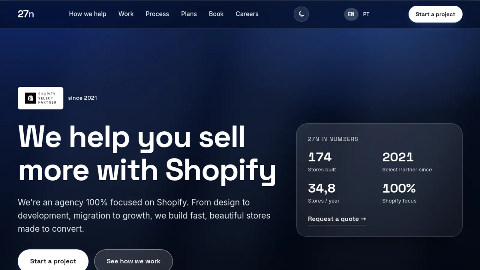 Screenshot of the 27N homepage