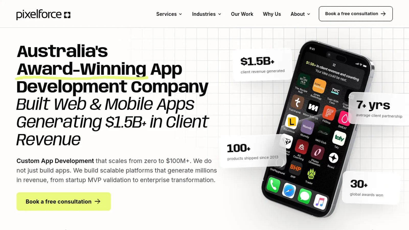 Screenshot of the PixelForce homepage