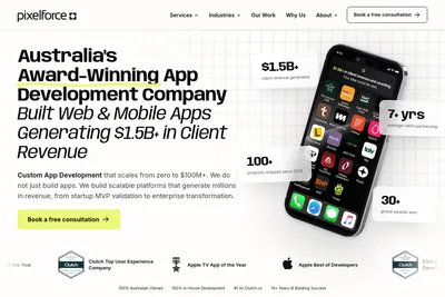 Screenshot of the PixelForce homepage