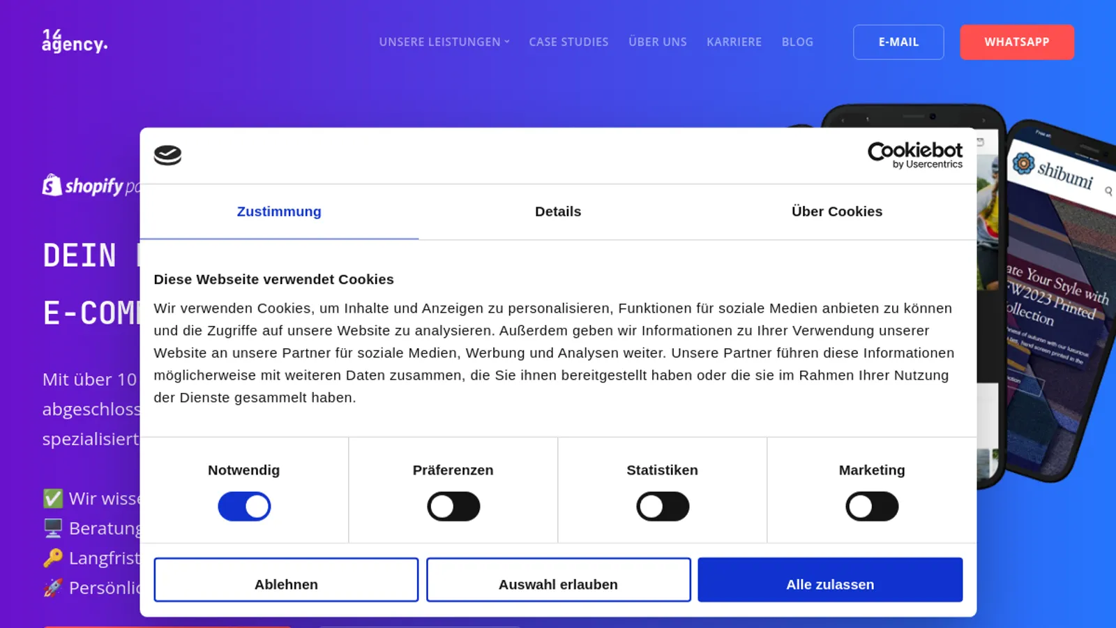 Screenshot of the 14Agency homepage