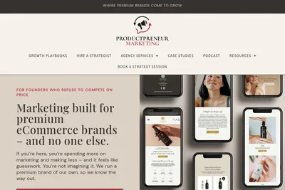 Screenshot of the Productpreneur Marketing homepage