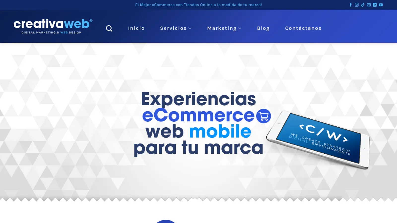 Screenshot of the CreativaWeb IA eCommerce homepage