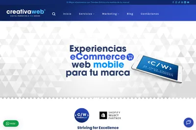 Screenshot of the CreativaWeb IA eCommerce homepage