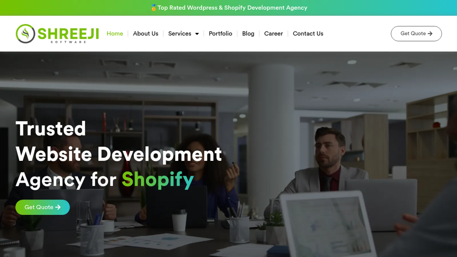 Screenshot of the Shreeji Software homepage