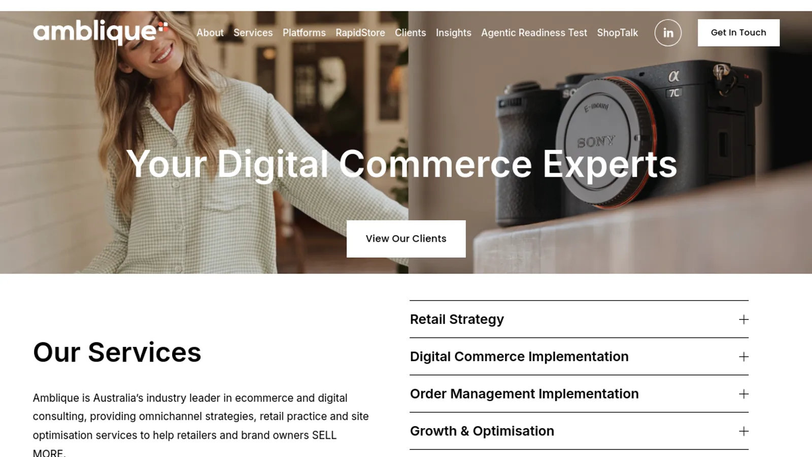 Screenshot of the Amblique homepage