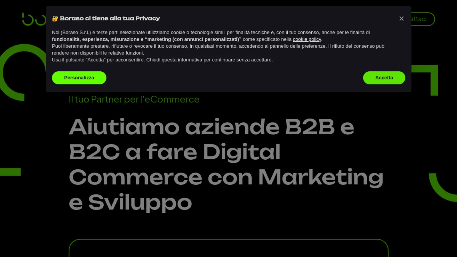 Screenshot of the Boraso homepage