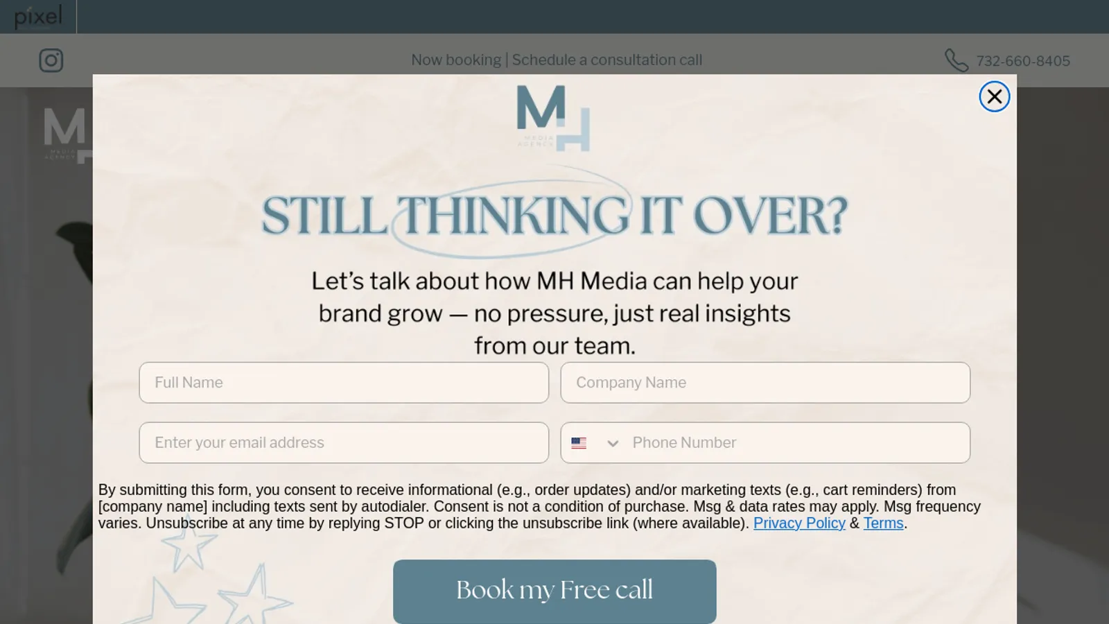 Screenshot of the Mh Media homepage