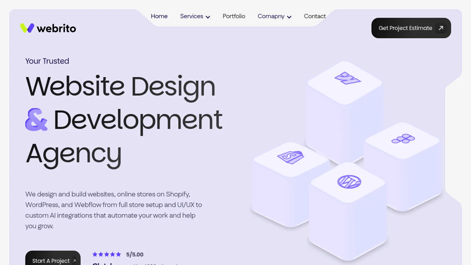Screenshot of the WebRito homepage