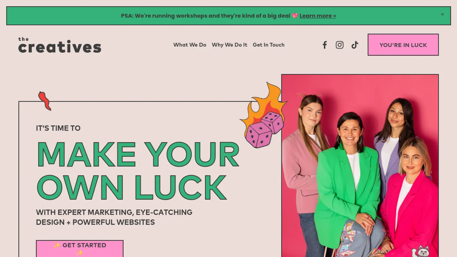 Screenshot of the The Creatives homepage