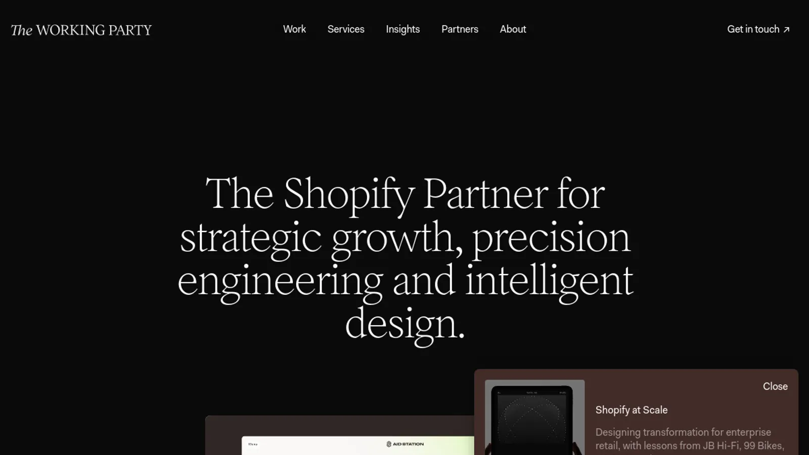 Screenshot of the The Working Party homepage