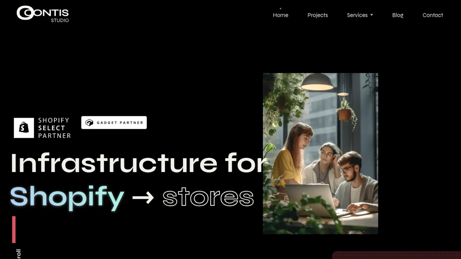 Screenshot of the oContis Studio homepage