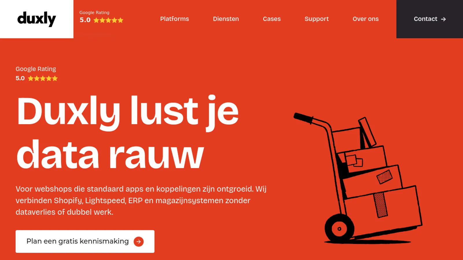 Screenshot of the Duxly e-com partners homepage