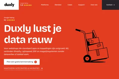 Screenshot of the Duxly e-com partners homepage
