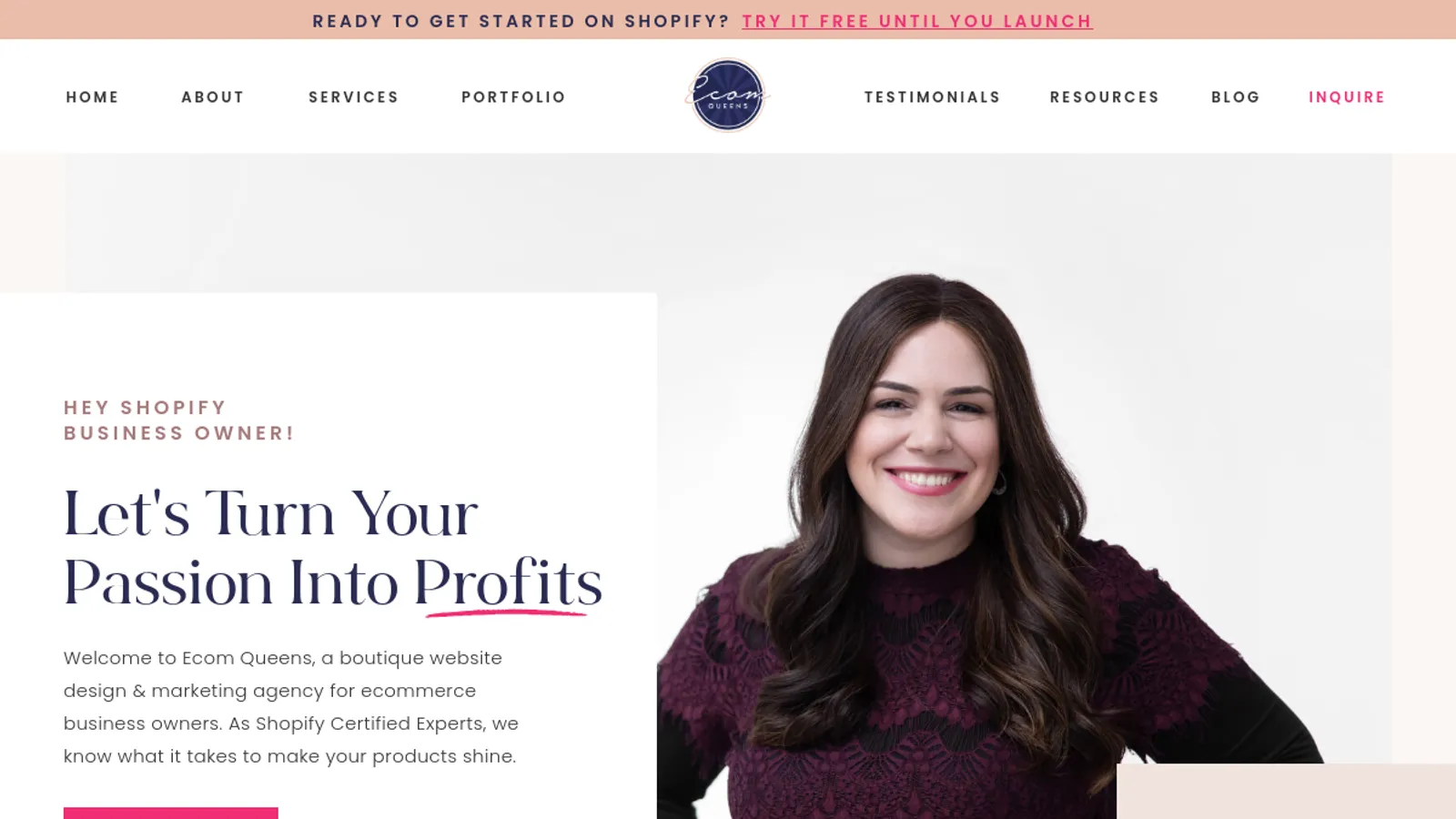 Screenshot of the Ecom Queens Inc. homepage
