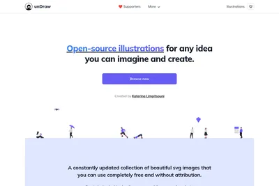 Screenshot of the unDraw homepage
