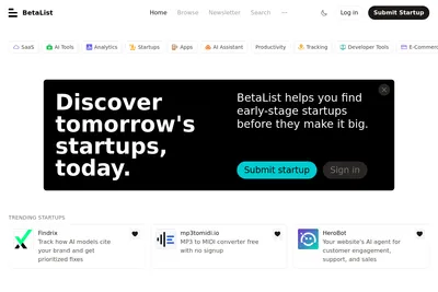 Screenshot of the BetaList homepage