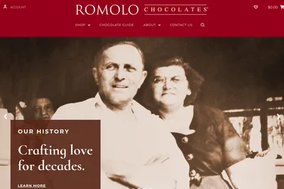 Screenshot of the Romolo Chocolates homepage