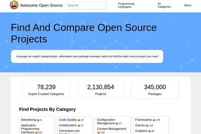Screenshot of the Awesome Open Source homepage