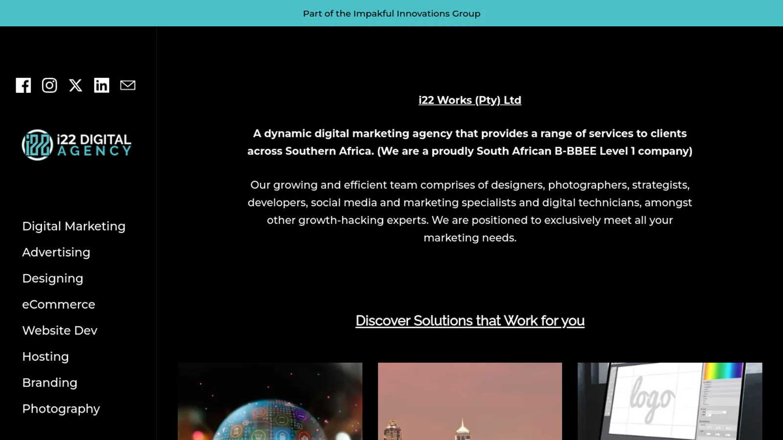 Screenshot of the i22 Works homepage