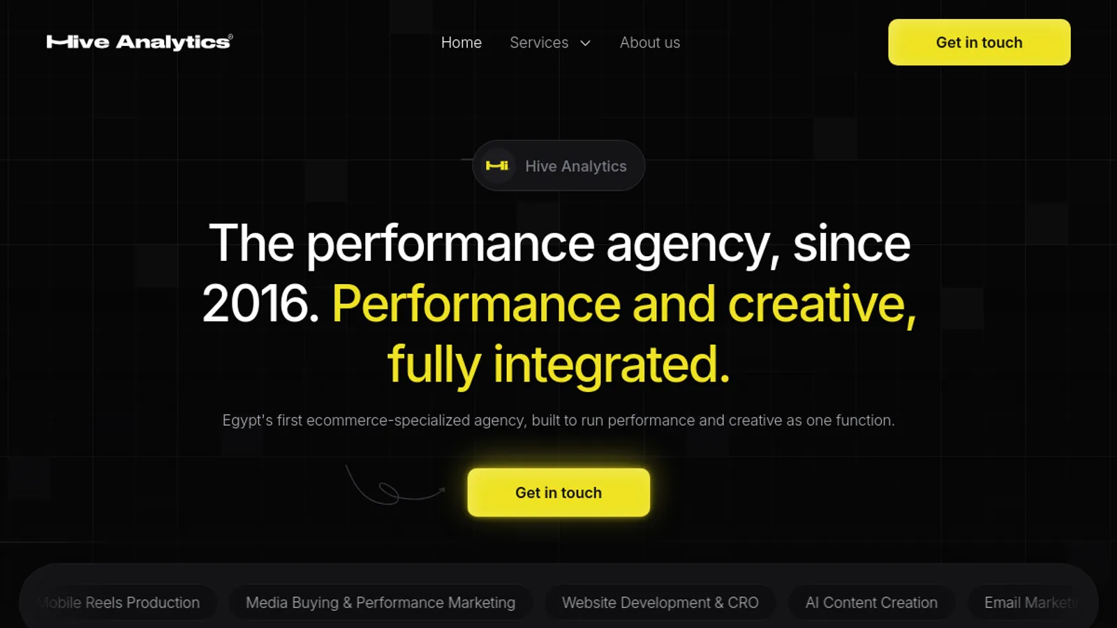 Screenshot of the Hive Analytics homepage