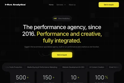 Screenshot of the Hive Analytics homepage