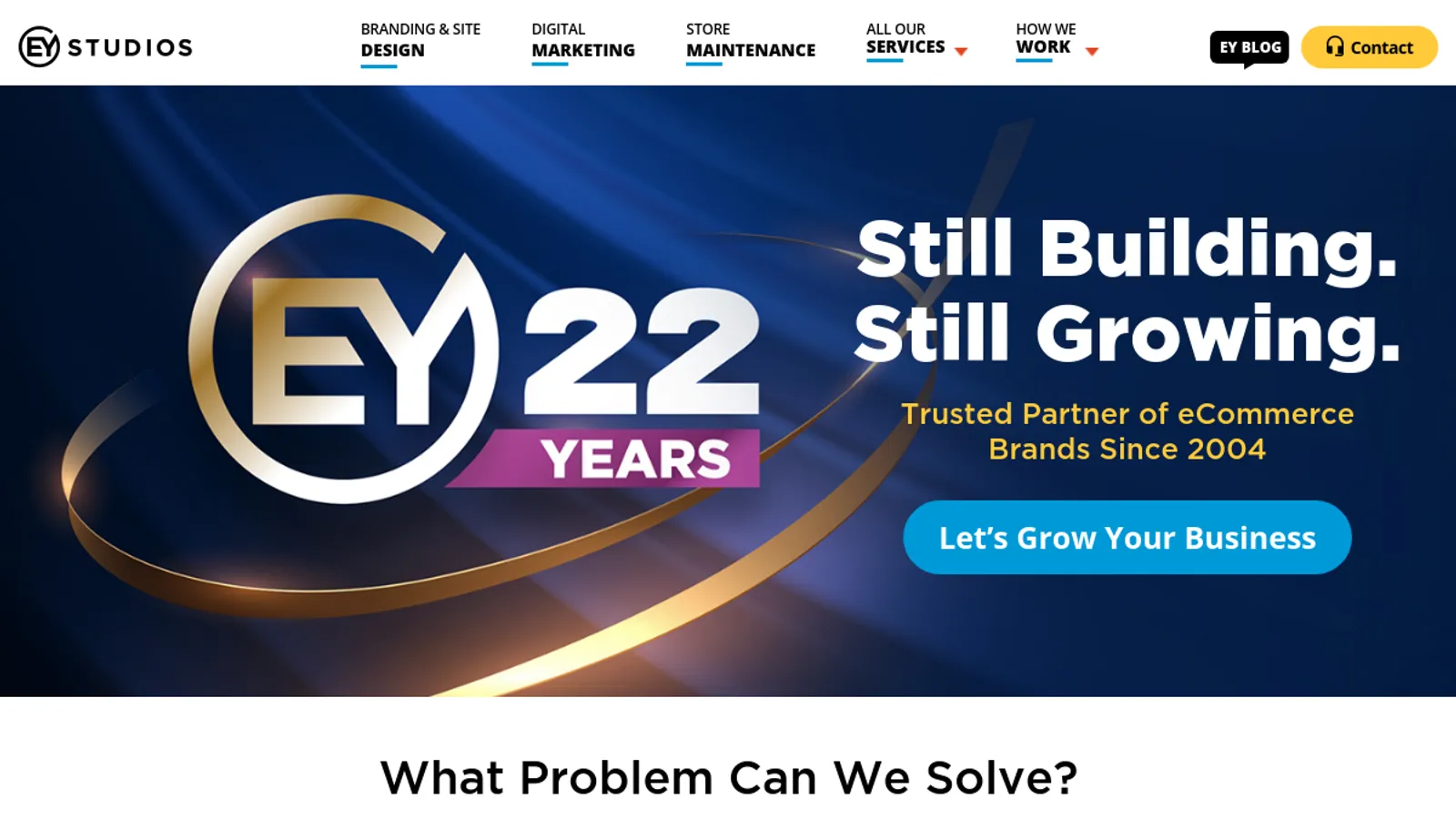 Screenshot of the EYStudios homepage