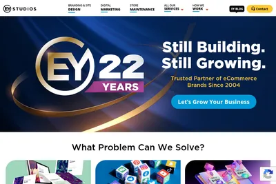 Screenshot of the EYStudios homepage