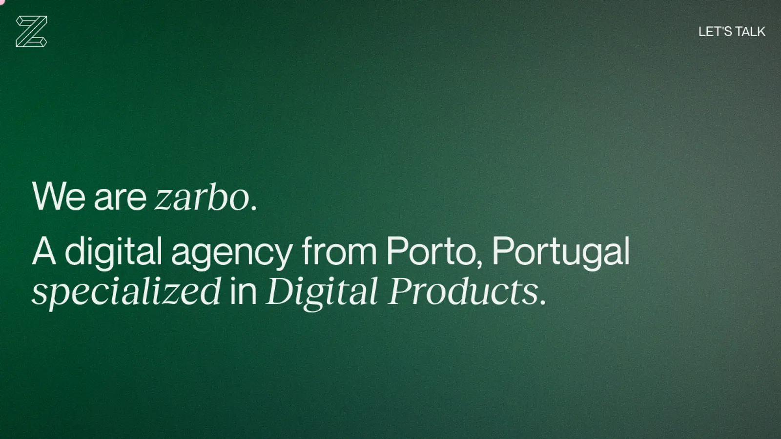Screenshot of the Zarbo Agency homepage