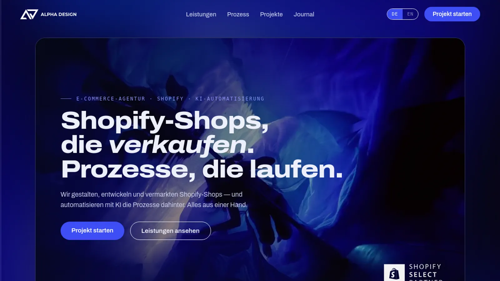 Screenshot of the Alpha Design homepage